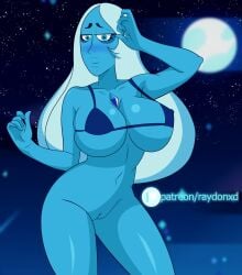 big_breasts bikini bikini_top blue_diamond_(steven_universe) blue_skin bottomless bottomless_female breasts busty cleavage edit gem gem_(species) large_breasts long_hair micro_bikini moon night pussy raydonxd short_hair steven_universe vulva