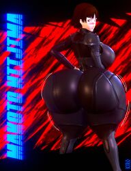 1girls 3d ass ass_bigger_than_head ass_bigger_than_torso ass_expansion big_ass blush bodysuit bottom_heavy breasts brown_hair bubble_butt clothing dat_ass fat_ass female female_only hands_on_hips huge_ass hyper hyper_ass kiro93591529 large_ass looking_at_viewer looking_back makoto_niijima massive_ass persona persona_5 png short_hair solo text thick_ass thick_thighs thunder_thighs wide_hips