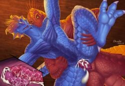 animal_genitalia animal_humanoid anthro bite blue_body blue_scales bodily_fluids claws cloaca cloacal cloacal_penetration cloacal_penis closed_eyes cum cum_drip cum_inside cum_overflow cumshot divinity:_original_sin_2 divinity_(series) double_cumshot draslan dripping duo ear_frill ejaculation fan_character fangs frill_(anatomy) genital_fluids genitals hi_res horn humanoid larian_studios lizard_(divinity) lizard_humanoid lizardman male male/male multi_cumshot muscular muscular_anthro muscular_male neck_bite open_mouth orgasm_face penetration penile_spines penis red_body red_scales reptile reptile_humanoid reptilian_penis scales scalie scalie_humanoid spines tail teeth the_red_prince x-ray_view yellow_eyes