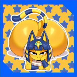 ai_generated animal_crossing ankha ankha_(animal_crossing) anthro ass booty brattykattyy cat cat_ears cat_tail fat_ass female furry giant_ass huge_ass lying lying_on_stomach on_stomach self_upload solo tail thicc thick_ass wide_hips