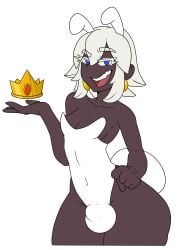 1boy big_ass blue_eyes bulge bunny_boy bunny_costume bunny_tail bunnysuit crown dark-skinned_femboy dark-skinned_male dark_skin eyeshadow fanart femboy king_kirsch_(midnightundying) mario_(series) midnightundying_(artist) oc original_character super_mario_bros. textless thick_thighs thighs white_eyelashes white_hair yless_(artist)