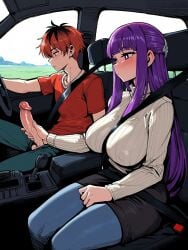ai_generated big_breasts big_dick big_penis breasts busty car fern_(sousou_no_frieren) frieren_beyond_journey's_end handjob huge_breasts huge_cock hung inside_car large_penis long_hair purple_eyes purple_hair seatbelt seated sousou_no_frieren stark_(sousou_no_frieren) tagme thick_thighs thighs veiny veiny_penis