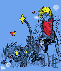 ! animal blush clothed_sex cum doggy_style female happy_sex heart illuminatii interspecies love luxray male original_character penetration penis pokemon pokemon_(species) pokephilia sex straight trainer zoophilia