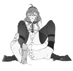 black_and_white cum eris_greyrat foot_fetish footjob k4orw_prrurwi mushoku_tensei