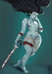 blood dead_by_daylight female female luceat nude pussy rin_yamaoka the_spirit_(dead_by_daylight) undead weapon wrappings