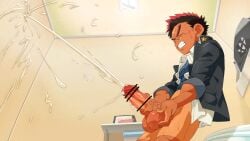 abs ass_visible_through_thighs balls bandaid bandaid_on_nose biceps big_balls big_glans big_penis blush bondage bookbag bottomless ceiling ceiling_light cellphone censor_bar censored censored_penis clenched_teeth closed_eyes cum cum_drip cum_explosion cum_fountain cum_on_penis cum_on_wall cum_shower cum_splatter cum_string cum_trail ejaculation erect_nipples erection excessive_cum filming fingernails foreskin_folds frown gakuran gay hi_res holding_balls holding_penis huge_cock indoors intense_orgasm leaning_back long_cumshot low-angle_view male male_only masturbation mature_male muscles muscular muscular_arms muscular_male okulain open_clothes orgasm original original_character pecs penis pointless_censoring powerful_cumshot red_glans red_hair resisting retracted_foreskin ribbon ribbon_bondage school_uniform semen short_hair side_view smartphone solo spiky_hair standing sweat sweatdrop sweating sweaty tan tan_body tanline thick_cum thick_eyebrows thick_penis tied tied_penis toilet tough_guy triceps uncircumcised uncut veiny_penis very_high_resolution white_shirt wince yaoi young
