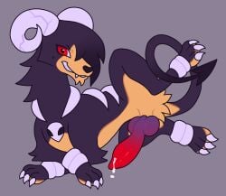 2023 absurd_res animal_genitalia animal_penis ayceedee big_penis bodily_fluids canid canine canine_genitalia digital_media_(artwork) erection feral fur generation_2_pokemon genital_fluids genitals gradient_penis hair hi_res horn houndoom knot knotted_penis looking_at_viewer male mammal nintendo penis pokemon pokemon_(species) precum presenting presenting_penis ryme_(unearthedchuain) simple_background smile solo tail