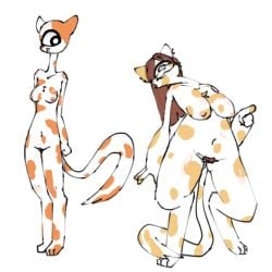 2girls aaliyah anthro avielle breasts calico_cat calico_pattern chubby chubby_female cyclops female female_only furry nonsexual_nudity nude nude_anthro nude_female pubic_hair tagme white_fur white_skin