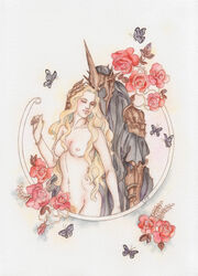 1girls armor black_cloak blonde_hair bracelet breasts bronze butterfly clothed_male clothed_male_nude_female cmnf crown embellishment enemies_to_lovers eowyn female gauntlets hooded_cloak lcf long_hair lord_of_the_rings naked nazgul nude nude_female pauldrons portrait pubic_hair pussy rose_(flower) tagme vambraces witch_king_of_angmar