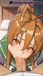 1boy 1girls 2025 ai_generated artist_name blowjob blowjob_face blush brown_eyes brown_hair cock desk dick electroworld fellatio female green_sailor_collar green_skirt hi_res high_quality high_resolution highres highschool_of_the_dead indoors licking long_hair looking_at_viewer ooarai_school_uniform open_fly oral oral_sex patreon patreon_username penis pov rei_miyamoto school_uniform serafuku solo_focus stable_diffusion straight sucking under_the_table watermark