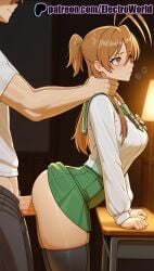 1boy 1girls 2025 ahoge ai_generated artist_name ass blush breasts breasts breasts bust chest classroom clothed_sex cock desk dick electroworld female hi_res high_quality high_resolution highres highschool_of_the_dead no_panties patreon patreon_username penis rei_miyamoto school_desk school_uniform skirt stable_diffusion straight thighhighs watermark