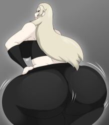 big_breasts denizen1414 devil_may_cry hand_on_hip large_ass looking_at_viewer looking_back midriff simple_background trish_(devil_may_cry) wide_hips