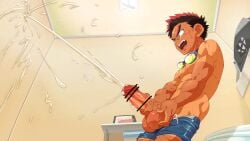 abs ass_visible_through_thighs balls bandaid bandaid_on_nose biceps big_balls big_glans big_penis blush bondage bookbag ceiling ceiling_light cellphone censor_bar censored censored_penis cum cum_drip cum_explosion cum_fountain cum_on_penis cum_on_wall cum_shower cum_splatter cum_string cum_trail ejaculation erect_nipples erection excessive_cum filming fingernails foreskin_folds frown gay goggles goggles_around_neck hi_res holding_balls holding_penis huge_cock indoors intense_orgasm laugh leaning_back long_cumshot low-angle_view male male_only masturbation mature_male muscles muscular muscular_arms muscular_male okulain orgasm original original_character pecs penis pointless_censoring powerful_cumshot practically_nude red_eyes red_glans red_hair retracted_foreskin ribbon ribbon_bondage round_eyes semen sharp_teeth short_hair side_view small_pupils smartphone solo spiky_hair standing sweat sweatdrop sweating sweaty swimming_trunks swimsuit tan tan_body tanline thick_cum thick_eyebrows thick_penis tied tied_penis toilet topless tough_guy triceps uncircumcised uncut underwear_down veiny_penis very_high_resolution yaoi young