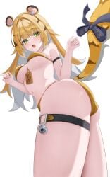 1girls animal_ears ass bikini blonde_hair catgirl green_eyes izumiillus ju_fufu ju_fufu_(zenless_zone_zero) looking_at_viewer medium_breasts multicolored_hair swimsuit tail thighs tiger_ears tiger_girl tiger_tail underboob white_hair zenless_zone_zero