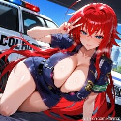1girls ai_generated big_breasts big_breasts blue_eyes bra breasts breasts cleavage female female_focus female_only high_school_dxd huge_boobs huge_breasts kaistar large_boobs large_breasts light-skinned light-skinned_female light_skin looking_at_viewer lying lying_down lying_on_stomach patreon peace_sign police police_uniform red_hair rias_gremory shiny shiny_skin smile smiling smiling_at_viewer smirk solo solo_female solo_focus sweat sweatdrop sweating sweaty sweaty_body underwear wet wet_body wet_skin white_skin white_skinned white_skinned_female