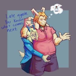 1:1 anthro arino asgore_dreemurr bovid bulge_grab businesswear caprine carol_holiday casual_wear cervine christmas_wreath collar deer deltarune duo fat female gem groping_from_behind hi_res male male/female mammal pearl_(gem) thought_bubble undertale_(series) wreath