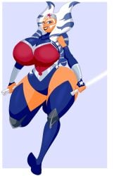 ahsoka_tano buruma dc dc_comics denizen1414 large_breasts lightsaber orange_skin simple_background star_wars stockings wonder_woman wonder_woman_(cosplay) wonder_woman_(series)