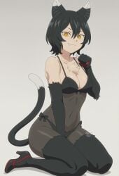 1girls ai_assisted ai_generated breasts cat_ears cat_humanoid cat_tail catgirl choker cleavage collar commentary_request delicious_in_dungeon demens_kippy dungeon_meshi fangs high_heels tail
