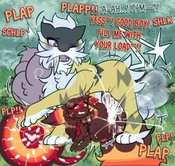 2024 absurd_res animal_genitalia animal_penis balls begging_for_cum blush bodily_fluids cum cum_inside dialogue digital_media_(artwork) duo eeveelution english_text erection excessive_cum excessive_genital_fluids female female_penetrated feral fur generation_2_pokemon genital_fluids genitals hi_res impregnation inflation inflation justiceposting kira_(justiceposting) knot knotted_penis larger_male legendary_pokemon male male/female male_penetrating male_penetrating_female nintendo open_mouth pawpads penetration penis phalanx_(unearthedchuain) pokemon pokemon_(species) raikou sex size_difference smaller_female smaller_penetrated stomach_bulge tail text umbreon vaginal_penetration vaginal_penetration vulva yellow_body