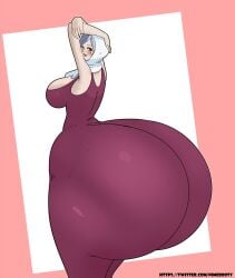 ass_bigger_than_head ass_body ban_dedessinée ban_dedessinée_(one_piece) bandana blue_eyes blue_lipstick clothing crimson_outfit dat_ass enormous_ass enormous_butt enormous_thighs female female_only hands_over_head huge_ass huge_breasts huge_butt huge_thighs nimebooty one_piece silver_hair