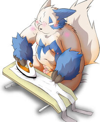 1boy anthro balls blush boss_(chibineco) chibineco chubby fundoshi iron male male_only nipples penis pokemon pokemon_(species) shiny_pokemon shiny_zangoose sitting solo underwear zangoose