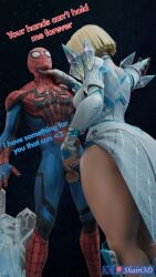 3d 3d_(artwork) big_ass big_breasts big_butt blonde_female blonde_hair blue_nail_polish bodysuit boots chocker curvy curvy_figure dominant_female emma_frost emma_frost_(marvel_rivals) grabbing grabbing_neck grabbing_penis handjob high_resolution impressed in_air lifted_by_another marvel marvel_rivals shairi3d shocked short_hair skin_tight small_waist smaller_male spider-man standing taller_female taller_girl thick_thighs tight_clothing wide_hips