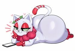 1girls dat_ass domestic_cat fat_ass feline feline female feral huge_ass junipurr lying lying_on_stomach on_belly pawpads paws phone smug tail thick thick_as_fuck wide_hips