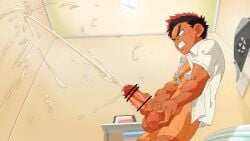 abs ass_visible_through_thighs balls bandaid bandaid_on_nose biceps big_balls big_glans big_penis blush bondage bookbag bottomless ceiling ceiling_light cellphone censor_bar censored censored_penis clenched_teeth cum cum_drip cum_explosion cum_fountain cum_on_penis cum_on_wall cum_shower cum_splatter cum_string cum_trail ejaculation erect_nipples erection excessive_cum filming fingernails foreskin_folds frown gay hi_res holding_balls holding_penis huge_cock indoors intense_orgasm leaning_back long_cumshot low-angle_view male male_only masturbation mature_male muscles muscular muscular_arms muscular_male okulain open_clothes orgasm original original_character pecs penis pointless_censoring powerful_cumshot red_eyes red_glans red_hair resisting retracted_foreskin ribbon ribbon_bondage school_uniform semen short_hair side_view small_pupils smartphone solo spiky_hair standing sweat sweatdrop sweating sweaty tan tan_body tanline thick_cum thick_eyebrows thick_penis tied tied_penis toilet tough_guy triceps uncircumcised uncut veiny_penis very_high_resolution white_shirt wince yaoi young