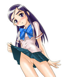 1girls brother clothing female futari_wa_precure haganemaru_kennosuke no_panties nude older precure pretty_cure school_uniform skirt skirt_lift uncensored undressing yukishiro_honoka