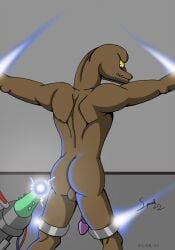 alien anthro arbiter_(halo) ass balls dark_skin digital_media_(artwork) fucking_machine genitals halo_(series) hi_res imminent_anal long_penis looking_back machine male mandibles microsoft nude penis rear_view restrained sangheili solo spinal22 thel_'vadam xbox_game_studios