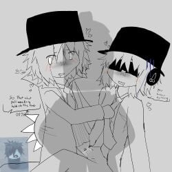 007n7_(forsaken) artist_request boss_two_time bottomless caught_in_the_act chance_(forsaken) cum_drip embarrassed english_text forsaken_(roblox) grabbing_tie half_naked male meme_in_the_background no_color official_alternate_costume penis riding_penis roblox roblox_game robloxian saliva_string source_request speech_bubble suit suit_jacket tagme text two_time