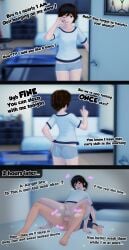 2boys 3d anal annoyed balls bare_ass bed bedroom big_ass big_penis blush brat brown_hair comic english_text faceless_male femboy green_eyes koikatsu looking_at_viewer male night penis reverse_cowgirl_position talking_to_viewer testicles text underwear yaoi