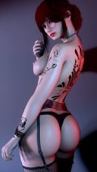 3d ass ass_focus bangs big_ass big_breasts breasts breasts_out choker female female_focus female_only fishnet_legwear fishnet_stockings fishnets freckles freckles_on_face glasses hair_bun lesbian lingerie mary_mushkin nopixel painted_nails pierced_nipples red_eyes red_hair seductive seductive_pose side_boob side_view sideboob solo_female tattoo tattoos thighs