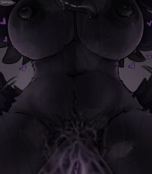 animal_genitalia anthro areola biped black_body black_fur black_tail bodily_fluids breasts canine_genitalia cum erect_nipples erection fur futanari genital_fluids genitals gynomorph heart_symbol hi_res humanoid_genitalia humanoid_penis intersex malo navel nipples penis pov_blowjob receiving_pov scp-1471-a scp_foundation seraziel simple_background solo sweat tail tail_motion tailwag taker_pov tongue tongue_out vein veiny_penis