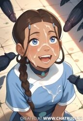 ai ai_generated avatar_the_last_airbender black_penis bukkake cum_on_face group_sex hentai katara multiple_penises on_knees smiling