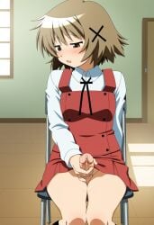 1futa ai_generated clothes dressed futanari futanari_masturbation futanari_only hidamari_sketch intersex looking_away looking_pleasured masturbation precum school school_uniform schoolgirl sitting sitting_on_chair solo yuno_(hidamari_sketch)