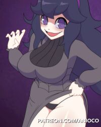 animated anioco bouncing_breasts breasts creatures_(company) female game_freak goth hex_maniac nintendo open_mouth panties patreon_username pokemon pokemon_(game) pokemon_xy purple_eyes skirt_lift smile solo tagme watermark