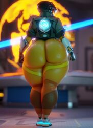 3d 3d_(artwork) big_ass big_butt bottom_heavy bubble_butt chubby coolmaster98 fat fat_ass fat_thighs huge_ass overwatch solo thick_thighs tights tracer wide_hips