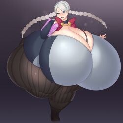 1girls ass blue_eyes bluespice blush braid breasts cleavage curvy female female_only fire_emblem fire_emblem_fates gigantic_ass gigantic_breasts grey_hair heavy_breathing hyper_ass hyper_breasts long_hair nina_(fire_emblem) nintendo pantyhose solo thick_thighs twin_braids twintails voluptuous