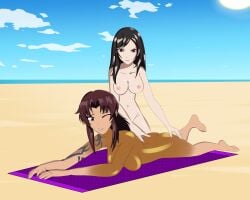 2girls anoneysnufftan applying_sunscreen ass beach black_hair black_lagoon breasts brown_hair crossover edasbild embarrassed female female_only final_fantasy final_fantasy_vii hand_on_back hand_on_thigh humiliation imminent_death imminent_orgasm killer_lotion kneeling laying_down long_hair lotion massage multiple_girls murder nipples nude ocean oil oiled on_stomach one_eye_closed peril punishment revy rubbing sand seaside sitting sky snuff summer sunbathing sunscreen tattoo tattooed_arm tifa_lockhart towel wince