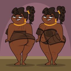 1girls ass bbw cartoon_network dark-skinned_female female female_only huge_ass huge_breasts jk94 leshawna's_mom lingerie milf panties pussy see-through_clothing solo total_drama_island