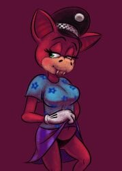 bat blue_dress breasts colossalstinker female gloves hat lifting_skirt looking_at_viewer red_fur smile toontown_bat toontown_corporate_clash toontown_online toony watercolor