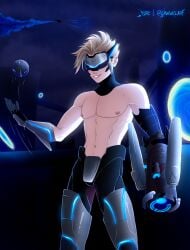 blonde_hair blue_sky cybernetics ezreal lawwclair league_of_legends male male_only portal pulsefire_ezreal pulsefire_series sphere