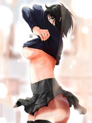 ajin_(sakurai_gamon) black_hair female female human lifting lifting_shirt looking_at_viewer medium_breasts panties pov shimomura_izumi short_hair short_skirt skirt solo solo_female taking_clothes_off undressing