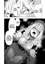 1boy 1girls :o blowjob blush cleaning_cock clothed_female_nude_male comic covered_erect_nipples cum cum_drip cum_in_mouth cum_on_hand drooling english_text erect_nipples erect_nipples_under_clothes face_in_crotch fellatio female frieda_(isekai_ntr) glasses isekai_ntr kneeling large_breasts licking_penis long_hair looking_at_viewer maid male manga monochrome netorare nipple_bulge official_art open_mouth oral penis_cleaning penis_lick saliva saliva_drip shinyuu_no_onna_wo_saikyou_skill_de_otosu_houhou submissive submissive_female sucking sucking_penis tagme text tongue tongue_out