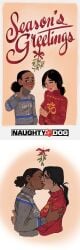 2girls chloe_frazer christmas christmas_sweater clothed cute dark-skinned_female dark_skin duo female female/female female_only indian indian_female interracial interracial_yuri kissing marianne_khalil mistletoe nadine_ross naughty_dog official_art sweater uncharted uncharted_the_lost_legacy yuri