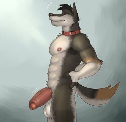 abs absurd_res anthro areola armpit_hair ass athletic athletic_anthro athletic_male balls big_balls big_penis biped body_hair boner brown_body brown_fur canid canine canis closed_eyes collar collar_only erection fleshformomo foreskin fur genitals glans hair half-erect hands_on_hips hi_res humanoid_genitalia humanoid_penis male male_only mammal nipples nude partially_retracted_foreskin pecs penis sleeping solo sound_effects standing tail tan_body tan_fur throbbing_penis vein veiny_penis vowelless vowelless_sound_effect wolf zzz