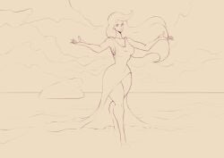 1girls ariel digital_drawing_(artwork) digital_media_(artwork) disney disney_princess eyebrows eyelashes eyes hair henrik-drake hhammerh hips legs light-skinned_female light_skin long_hair monochrome princess rough_sketch royalty solo the_little_mermaid thick thighs