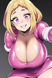 ai_generated bimbo bimbo_body bimbo_lips bimbofication bimbofied blonde_female blonde_hair brain_drain brainwashed brainwashing cleavage deep_cleavage horny krystalizedart latex latex_clothing latex_suit mind_control my_hero_academia nai_diffusion ochako_uraraka pink_clothing pink_eyes pink_latex selfie smile smiling smiling_at_viewer smirk stable_diffusion thick thick_legs thick_lips thick_thighs transformation