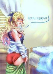 1girls artist_request ass bare_shoulders bed bedroom big_ass blonde_hair blue_eyes blush bra embarrassed female female_only hair_ribbon katawa_shoujo light-skinned_female lingerie long_hair looking_at_viewer panties peeping red_bra red_lingerie red_panties red_underwear satou_lilly shirt shirt_down skirt skirt_down solo standing surprised text tied_hair underwear undressing wavy_hair